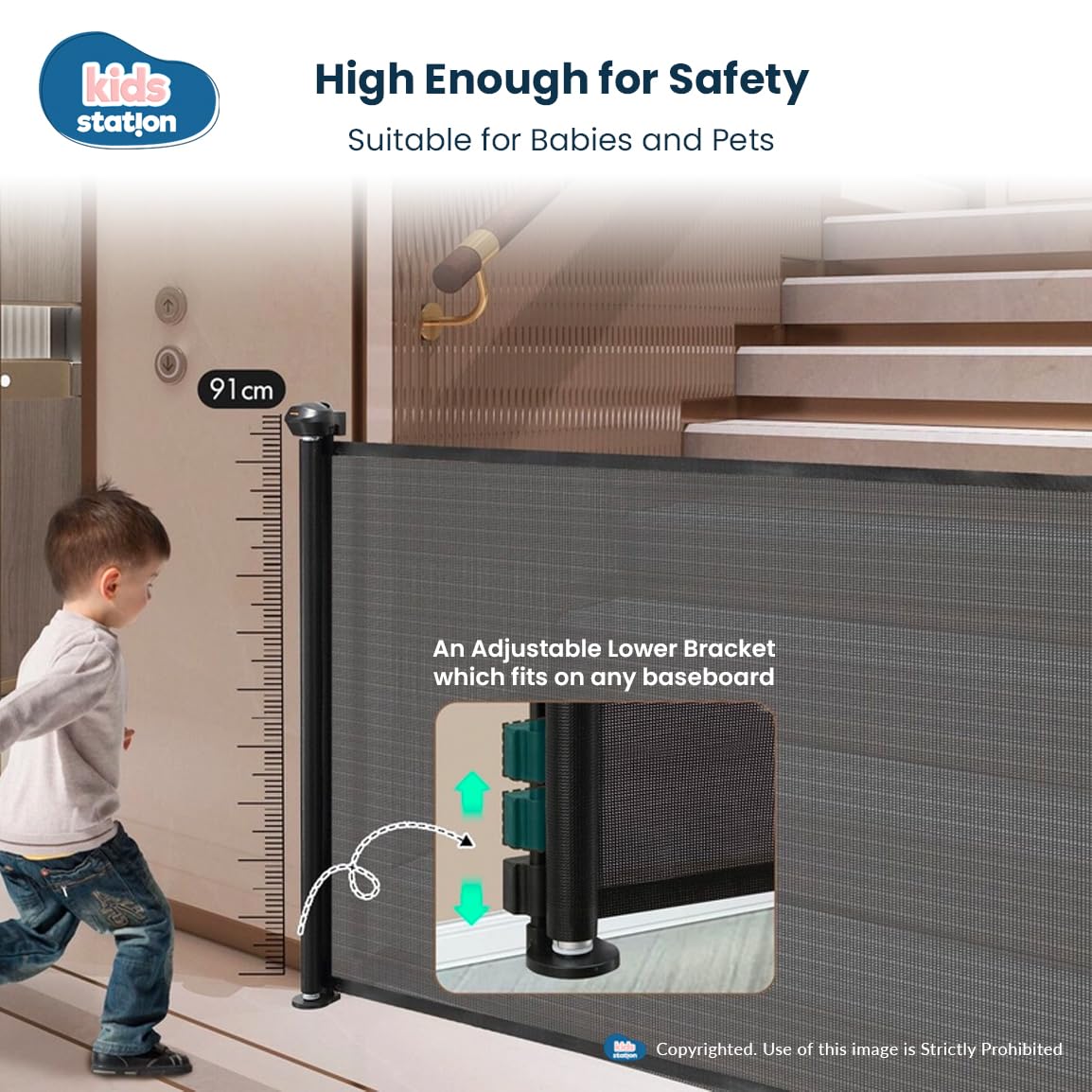 Kids Safety Mesh - Height Adjustable - Door, Stairs, Balcony - 3 Minutes Setup || LIMITED STOCK