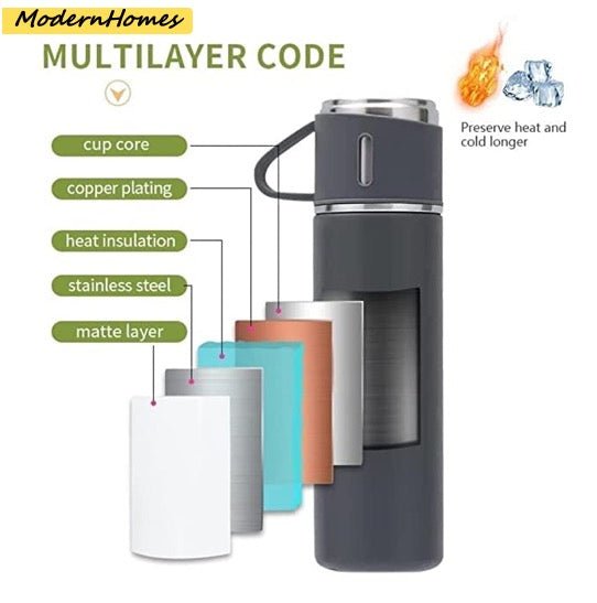 HOT&COOL™ Portable Thermos Flask (Z Black) - HOT & COLD with 3 Cups - ModernHomes